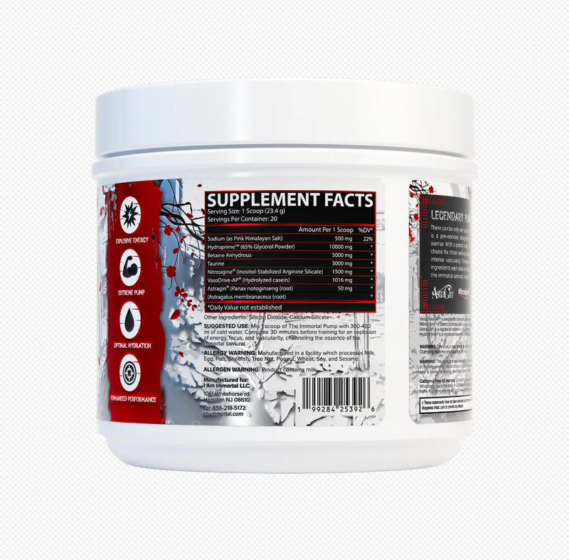 I Am Immortal Pre-workout Pump Stacker Supplement Facts label
