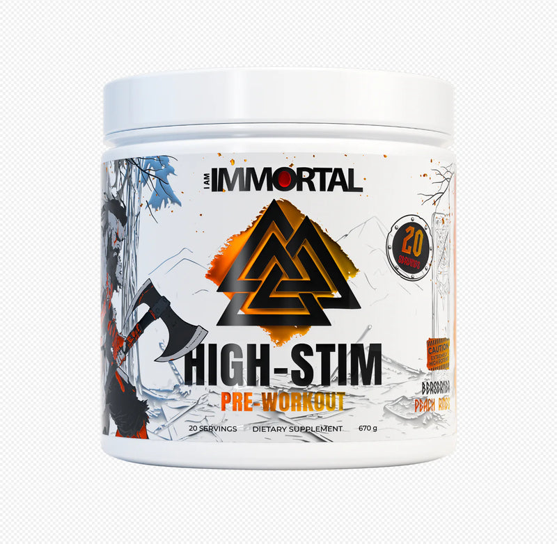I Am Immortal High-Sim Pre-Workout in Peach Rings flavor 