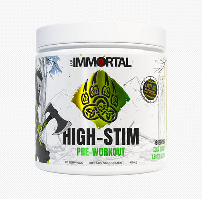 I Am Immortal High-Stim Pre-Workout in Sour Candy Lemon Lime flavor 