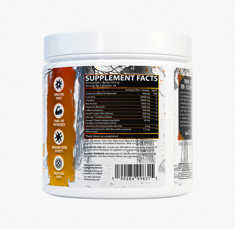 I Am Immortal High-Stim Pre-Workout Supplement Facts Panel