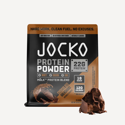 Jocko Molk Whey Protein Powder Supplement in Chocolate Milkshake 