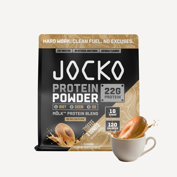 Jocko Molk Whey protein powder Coffee and Donuts in a package 