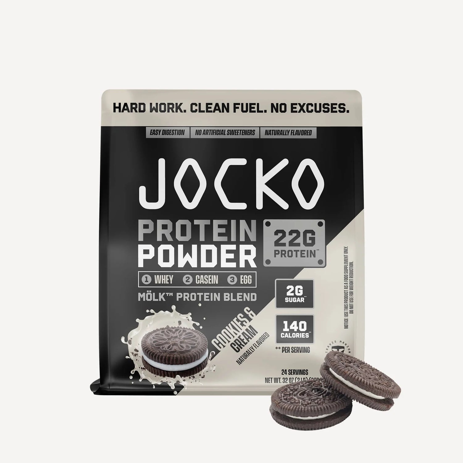 Jocko Molk Whey Protein Powder Supplement in Cookies and Cream Flavor