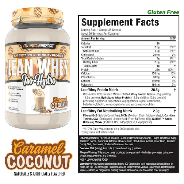 MuscleSport Lean Whey Protein Isolate powder Caramel Coconut