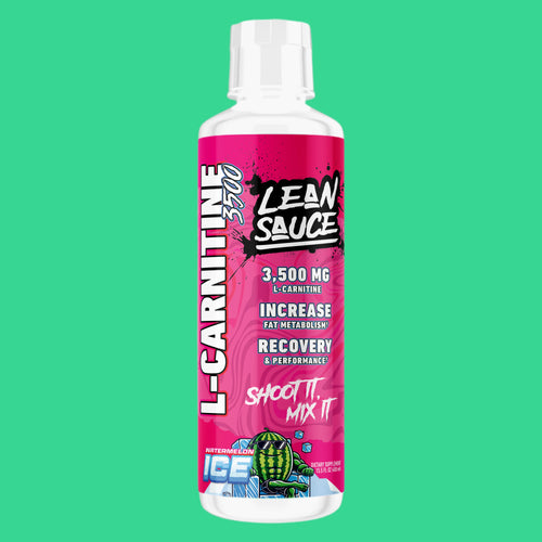 Watermelon Ice Flavored Lean Sauce – L-Carnitine Liquid 3,500 mg, stimulant-free carnitine supplement (Pump Sauce) in a pink bottle 