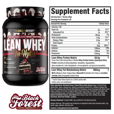 MuscleSport Lean Whey Protein Isolate powder Black Forest Cherry Chocolate Cake