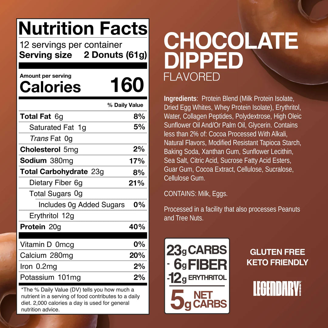 Legendary Foods Protein Donut – 10 g Protein, 0 g Sugar 12 Pack (24 Donuts).