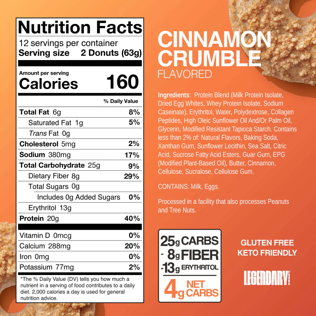 Legendary Foods Protein Donut – 10 g Protein, 0 g Sugar 12 Pack (24 Donuts).