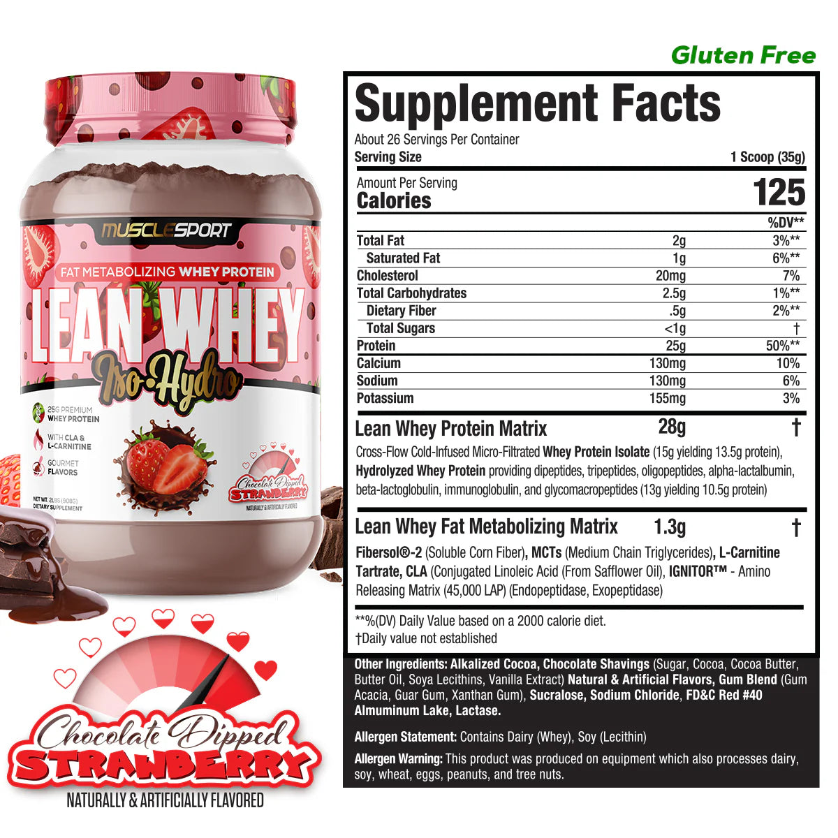 Muscle Sport Lean Whey Protein Isolate  supplement Chocolate Dipped Strawberry
