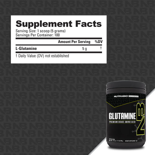 NutraBio L-Glutamine powder 500g 100 servings