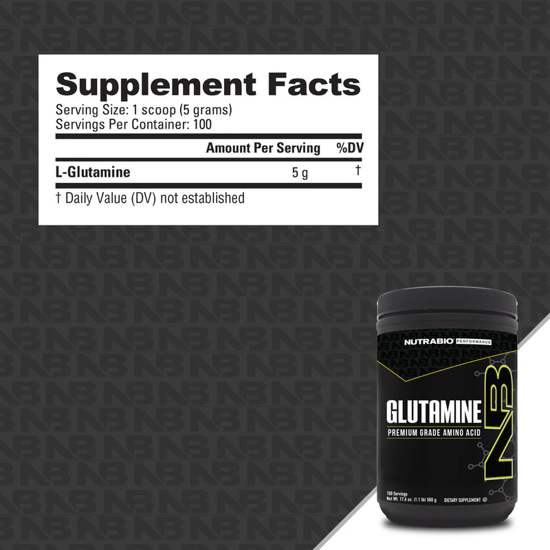 NutraBio L-Glutamine powder 500g 100 servings