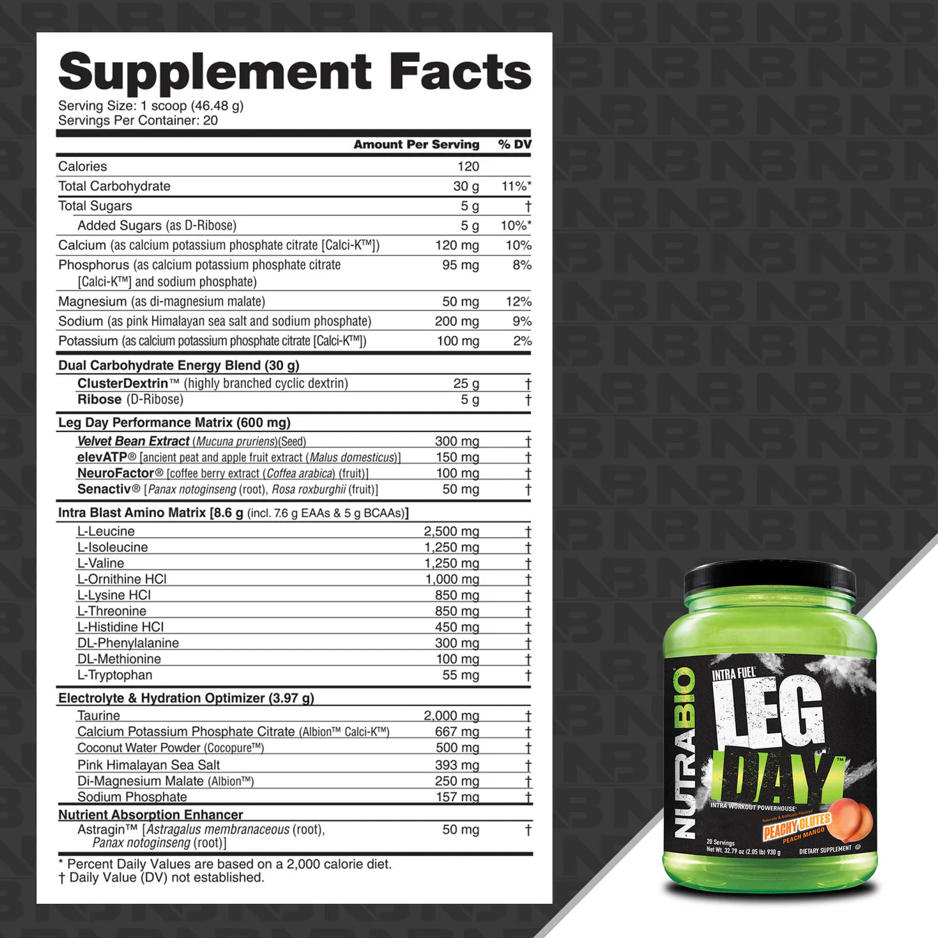 NutraBio Leg Day Intra Workout Peachy Glutes Supplement Facts 