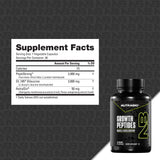 NUTRABIO Growth Peptides supplement bottle with supplement facts label on a branded background