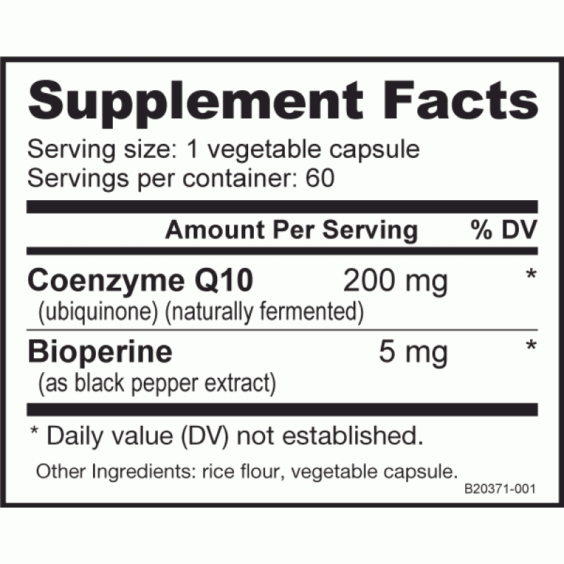 CoQ10 200 mg supplement facts panel – NutraBio, third-party tested