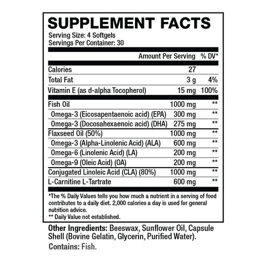 Sweat Ethic Omega Lean with CLA, Carnitine & Omega-3 Fish Oils – Supports Muscle Building, Toning, Heart & Joint Health