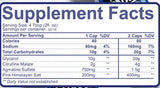 Supplement facts label with detailed nutritional information on a blue background