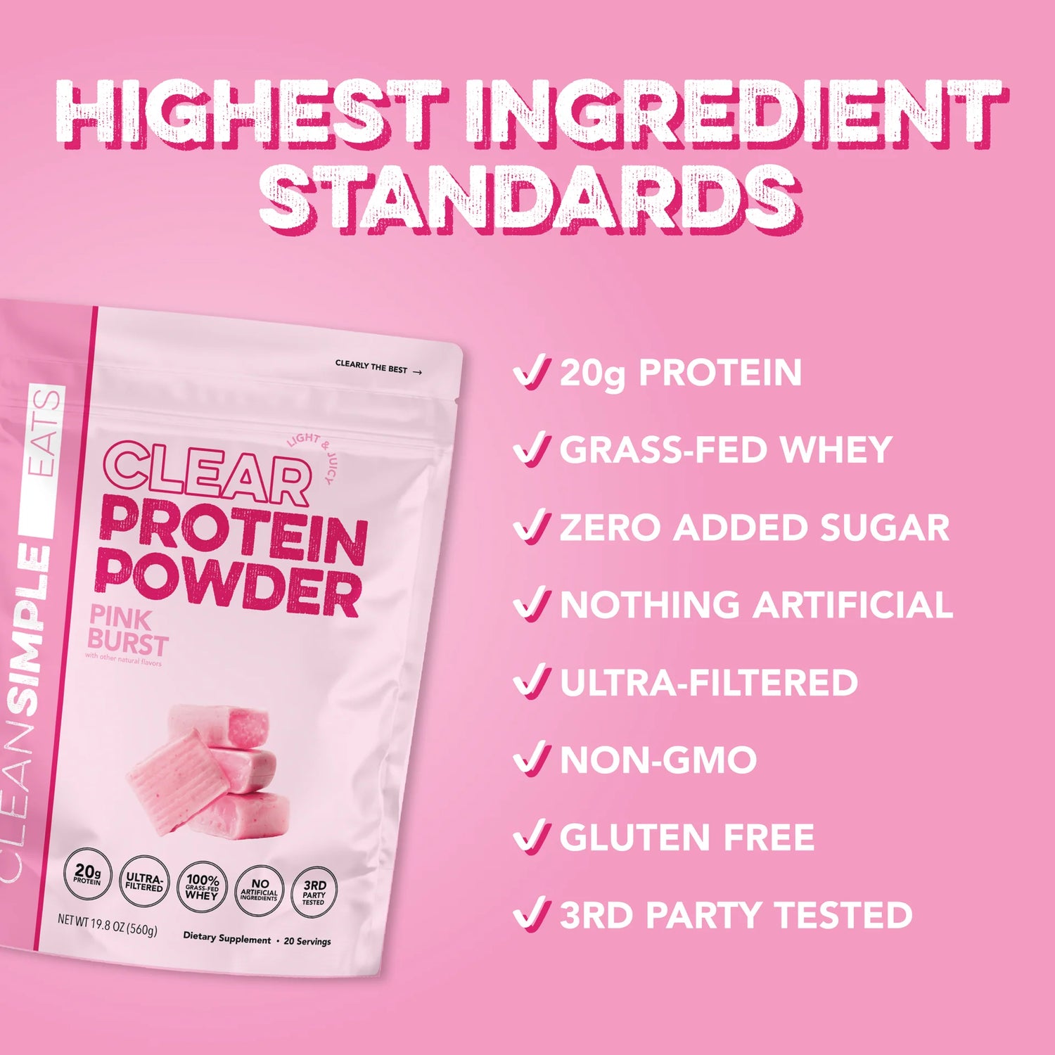 Information about Clean Simple Eats Clear Protein Powder Pink Burst 