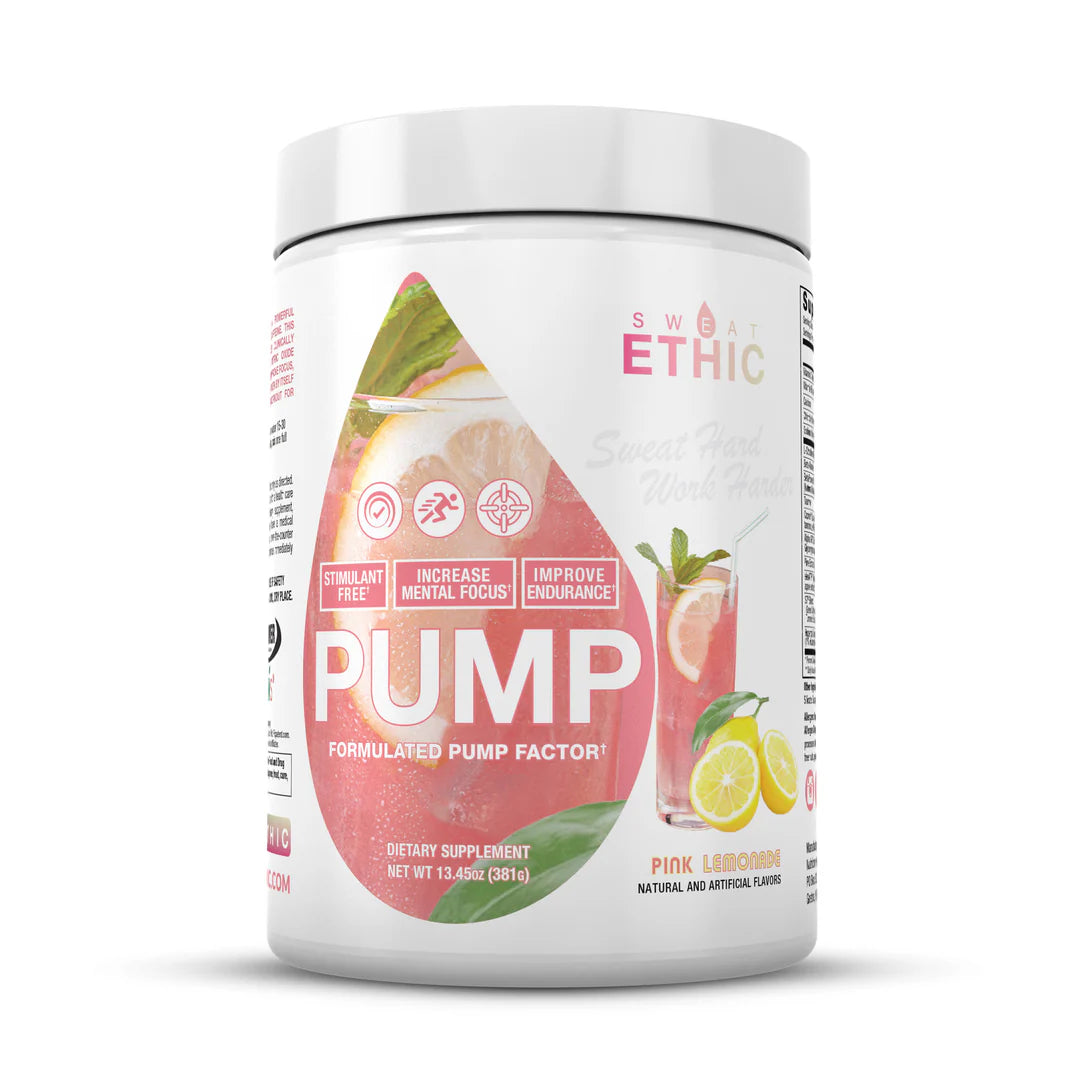 Pink Lemonade Sweat Ethic Pump stim-free pre-workout powder tub