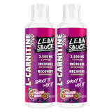 Two bottles of L-Carnitine Lean Sauce Passion Berry Flavored with purple labels on a white background