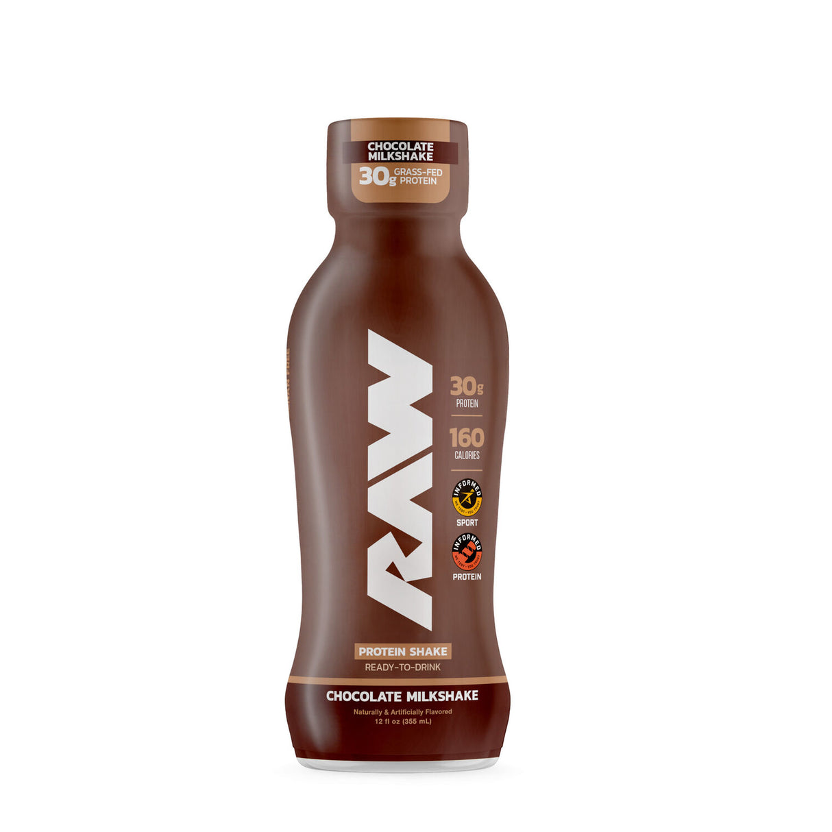 RAW Ready-to-Drink Protein Shake, RTD Protein Drinks with Grass-Fed Whey Protein Isolate for Post-Workout - Zero-Sugar & Gluten-Free Meal Replacement Drink & Breakfast Shake, 12 Fl Oz