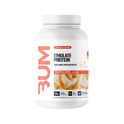 Raw BUM Itholate Protein 100% Whey Protein Isolate in Peaches and Cream flavor