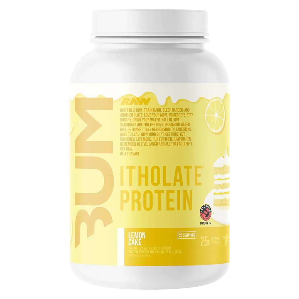 Raw BUM Itholate Protein Lemon Cake flavored whey protein isolate powder