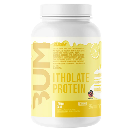 Raw BUM Itholate Protein Lemon Cake flavored whey protein isolate powder