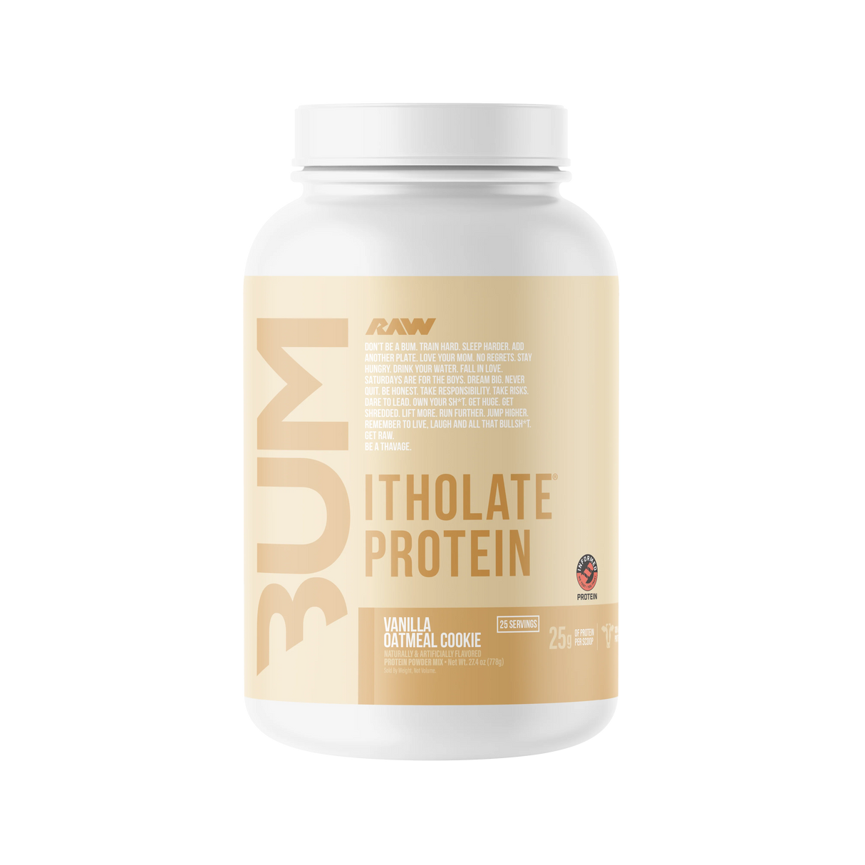Raw Bum Itholate Grass-Fed Whey Protein Isolate Vanilla Oatmeal Cookie