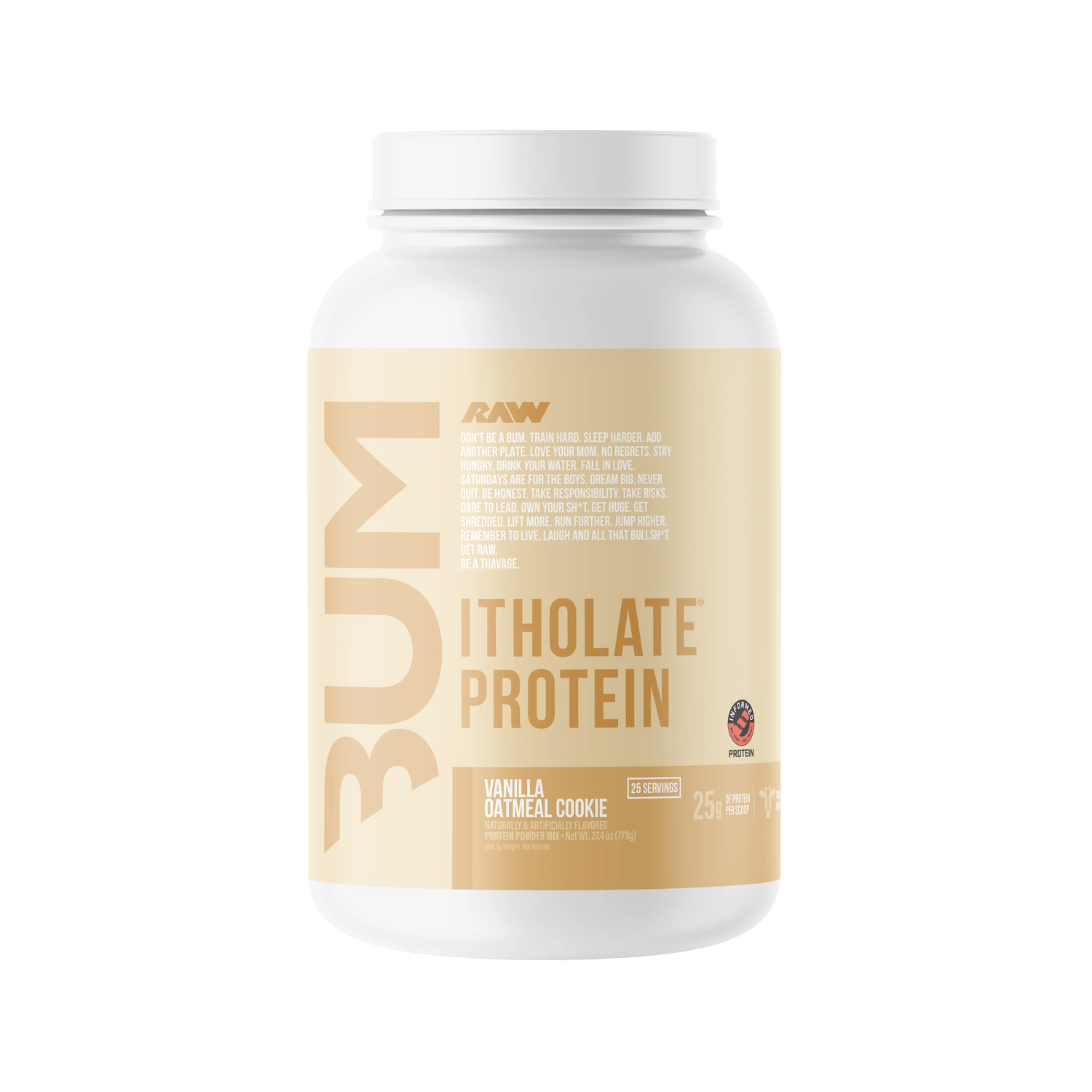 Raw Bum Itholate Grass-Fed Whey Protein Isolate Vanilla Oatmeal Cookie