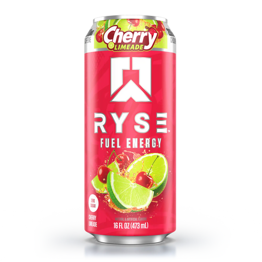Ryse Cherry Limeade energy drink can on a white background