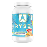 A container of RYSE Loaded Whey Protein Powder in Skippy Peanut Butter Flavor 