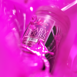 Scary Hours Pre-workout image in a pool of purple liquid