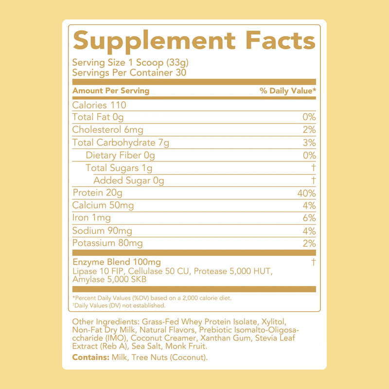 Clean Simple Eats Protein Powder Supplement facts label 
