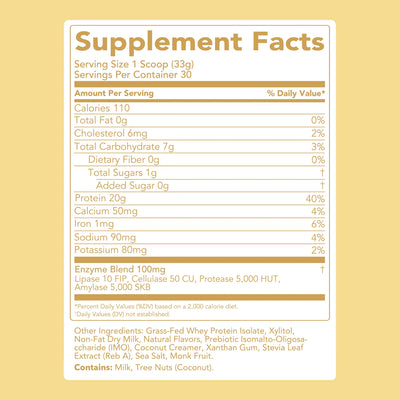 Clean Simple Eats Protein Powder Supplement facts label 
