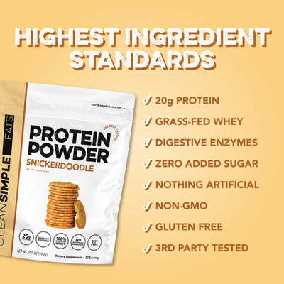 Clean Simple Eats Protein Powder — Grass-Fed Whey Isolate (20g per Scoop)