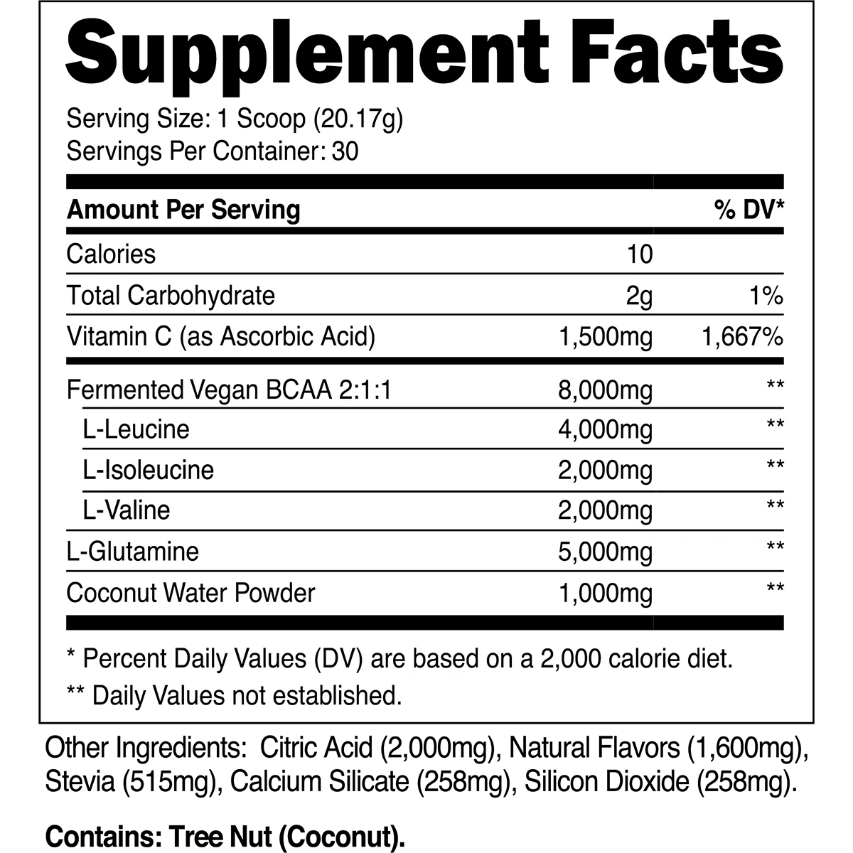 Transparent Labs BCAA Glutamine - 8000 Mg of BCAA Powder with L Glutamine for Post Workout Recovery, Muscle Growth, & Increased Endurance - 30 Servings