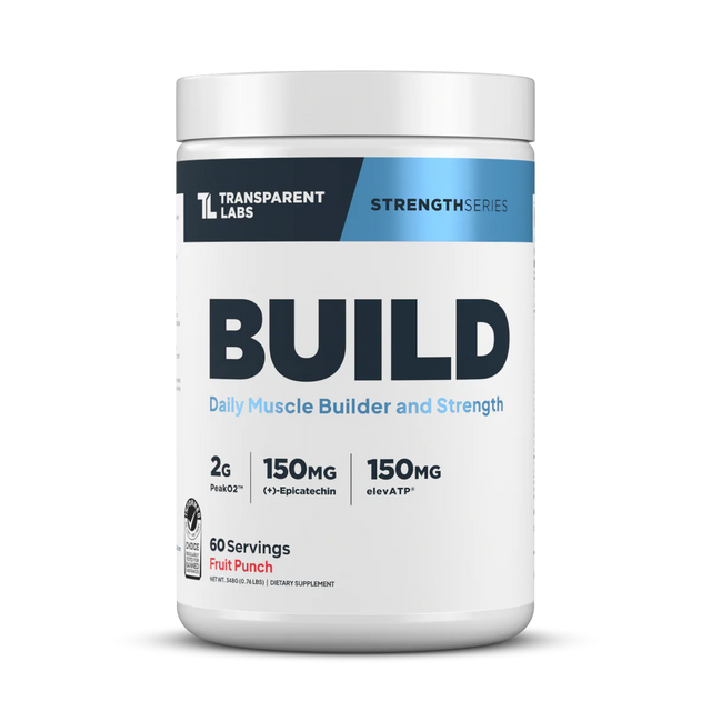 Transparent Labs BUILD daily muscle builder – Fruit Punch, 60 servings, PeakO2 2g, Epicatechin 150mg, elevATP 150mg