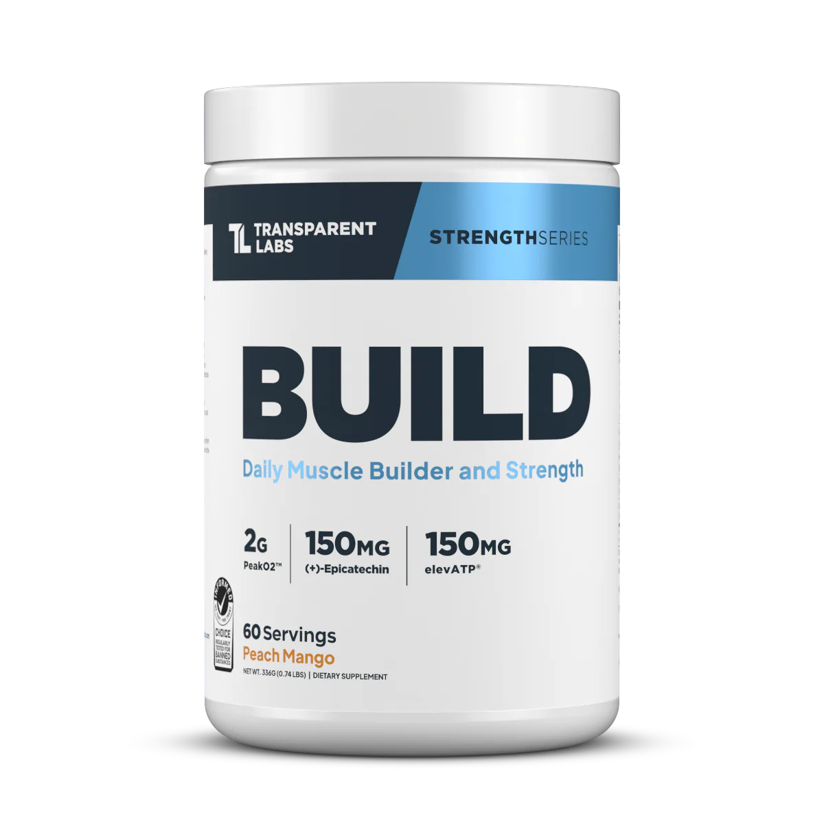 Transparent Labs BUILD daily muscle builder – Peach Mango, 60 servings, PeakO2 2g, Epicatechin 150mg, elevATP 150mg