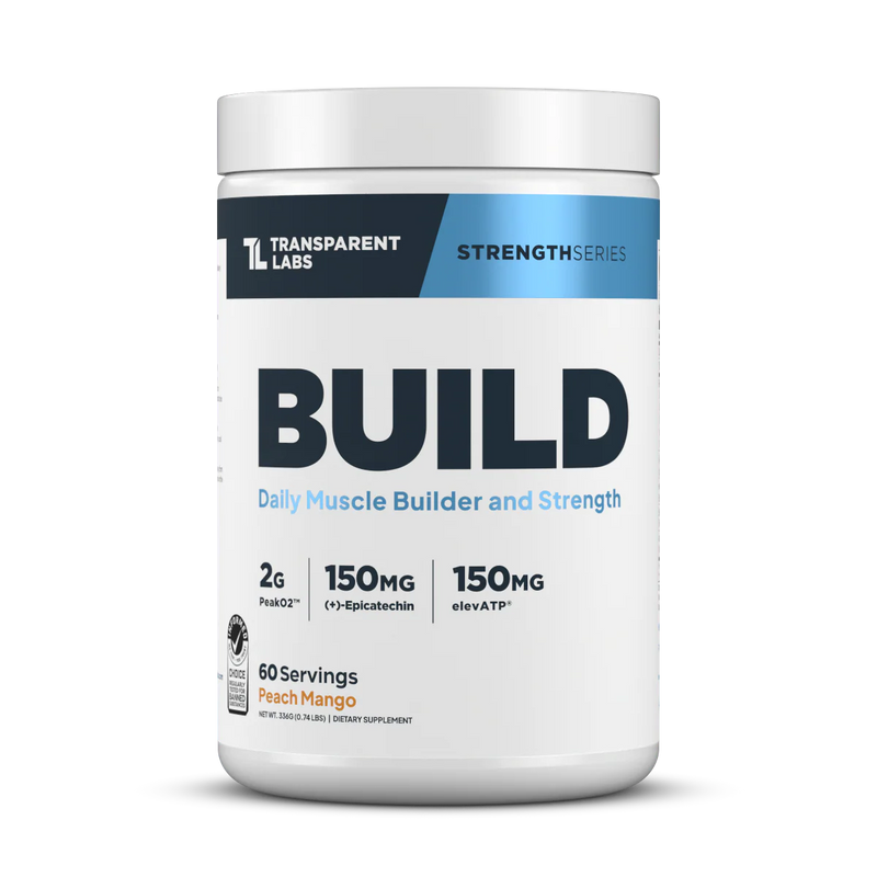Transparent Labs BUILD daily muscle builder – Peach Mango, 60 servings, PeakO2 2g, Epicatechin 150mg, elevATP 150mg