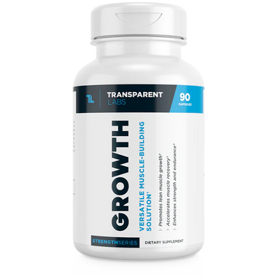 Transparent Labs Growth phosphatidic acid supplement in capsule form – stimulant-free muscle building formula with Mediator® 1,500 mg per serving (30 servings) in premium white & blue packaging