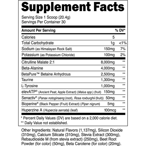 Supplement facts label for Transparent Labs Stim-Free Pre-workout with various nutrients listed on a white background