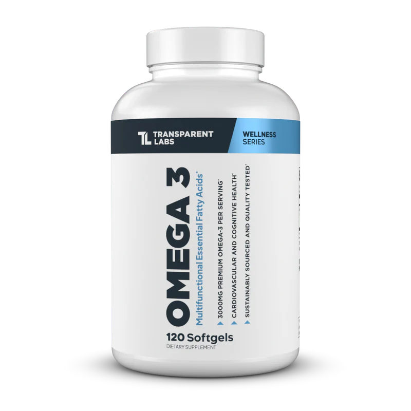 Transparent Labs Omega-3 Fish Oil – 3000mg Premium Omega-3 per serving with DHA and EPA for heart, brain, and joint health – 120 softgels