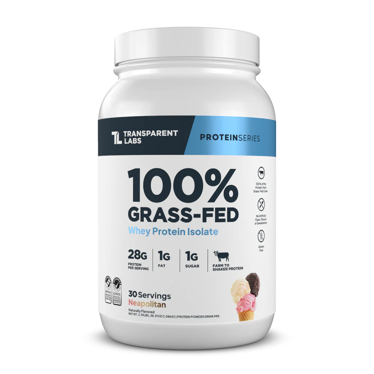 Transparent Labs Grass-Fed Whey Protein Isolate - Natural Flavor, Gluten Free Whey Protein Powder w/ 28g of protein per Serving & 9 Essential Amino Acids - 30 Servings