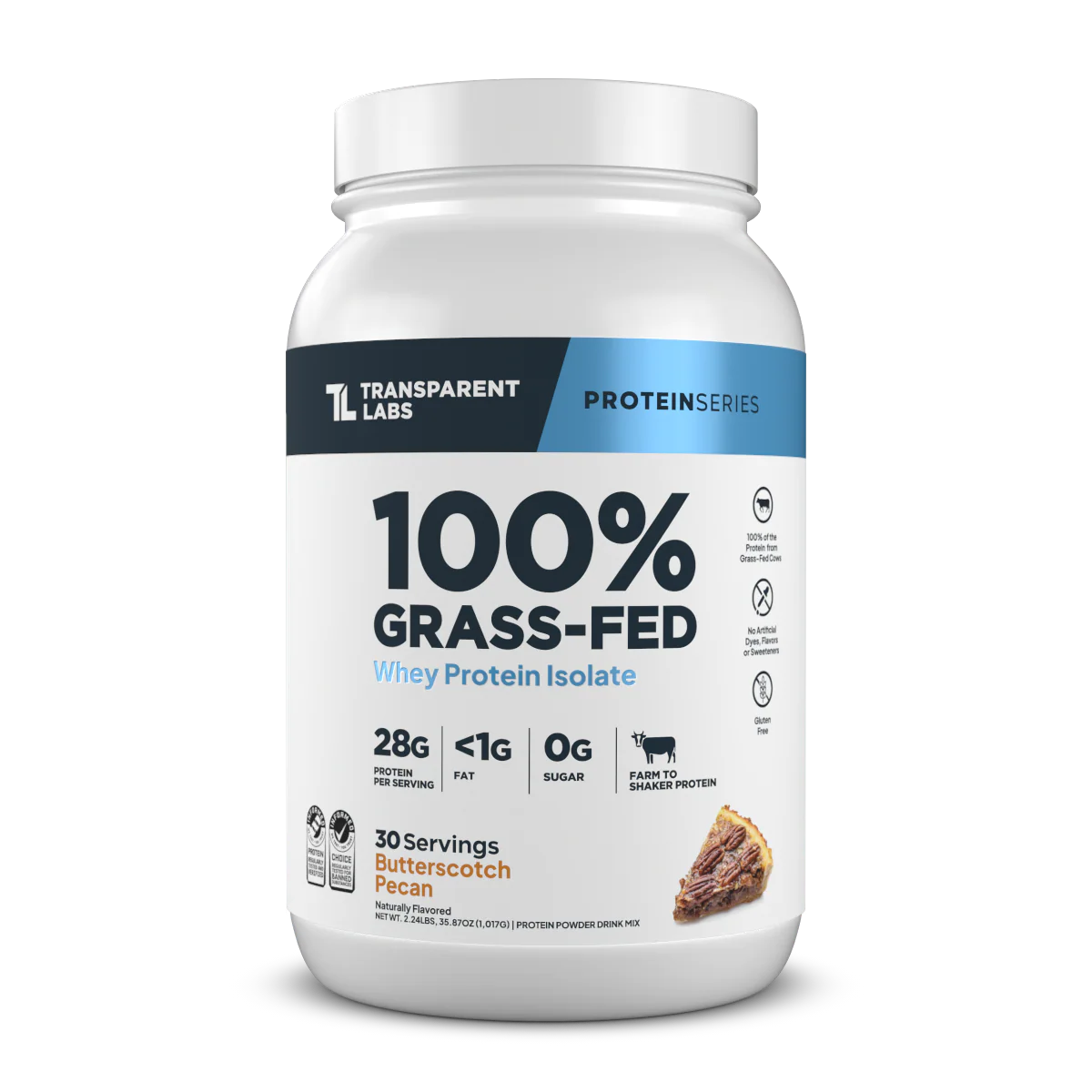 Transparent Labs Grass-Fed Whey Protein Isolate - Natural Flavor, Gluten Free Whey Protein Powder w/ 28g of protein per Serving & 9 Essential Amino Acids - 30 Servings