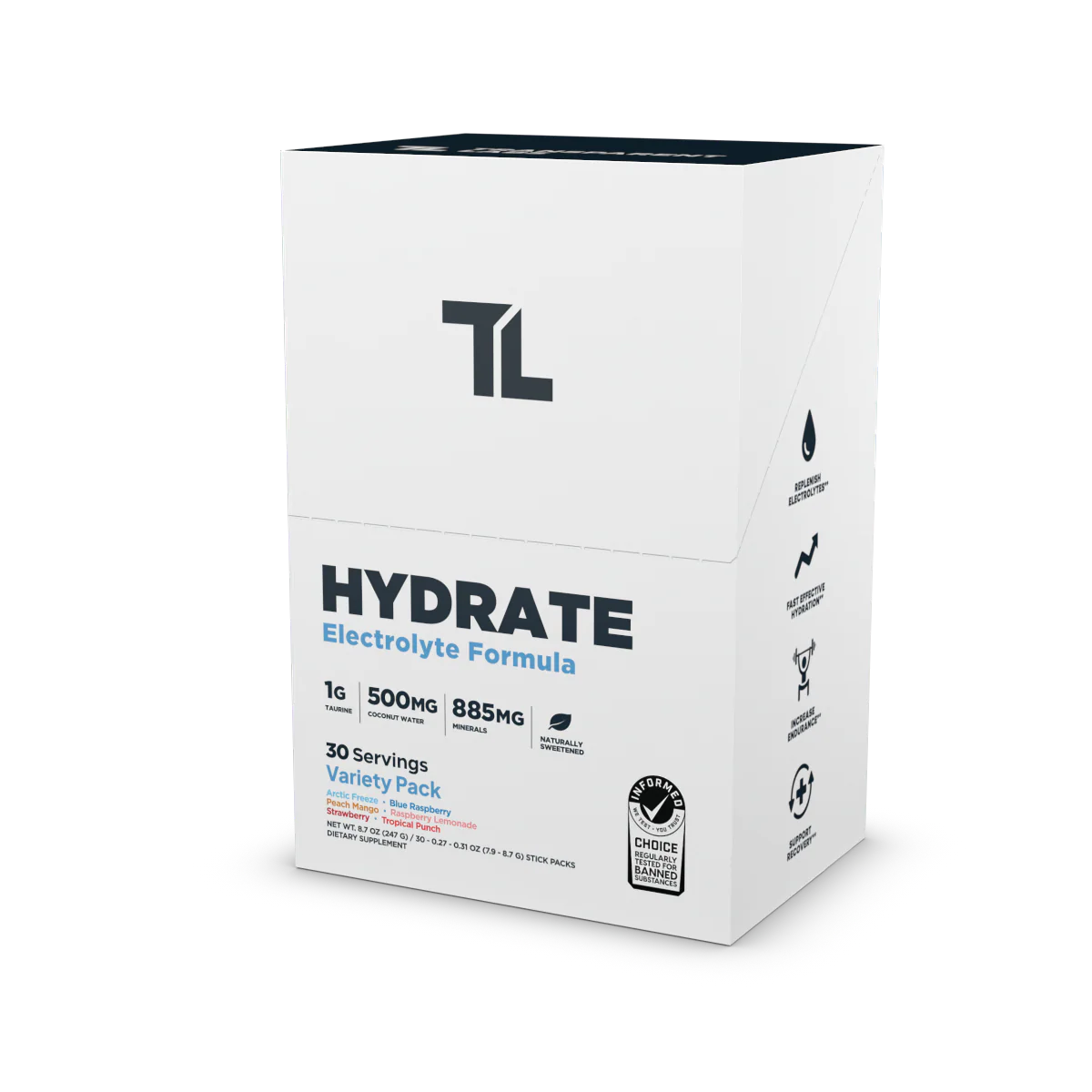 Transparent Labs Hydrate – Sugar-Free Electrolyte Powder with Coconut Water, Taurine & SenActiv for Optimal Hydration & Recovery
