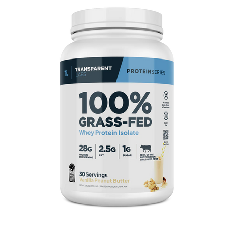 Transparent labs grass fed all natural whey protein isolate vanilla peanut butter 30 servings