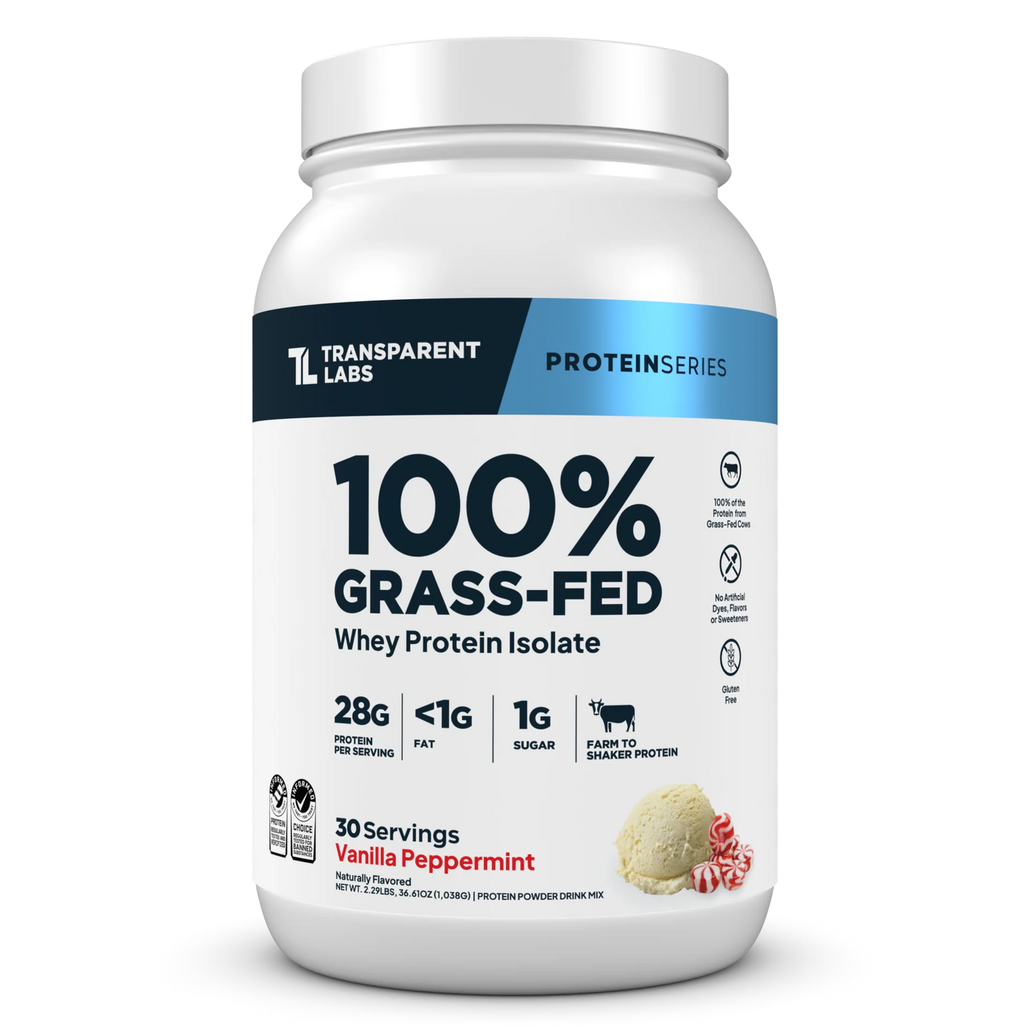 Transparent Labs 100% Grass-Fed Whey Protein Isolate Vanilla Peppermint