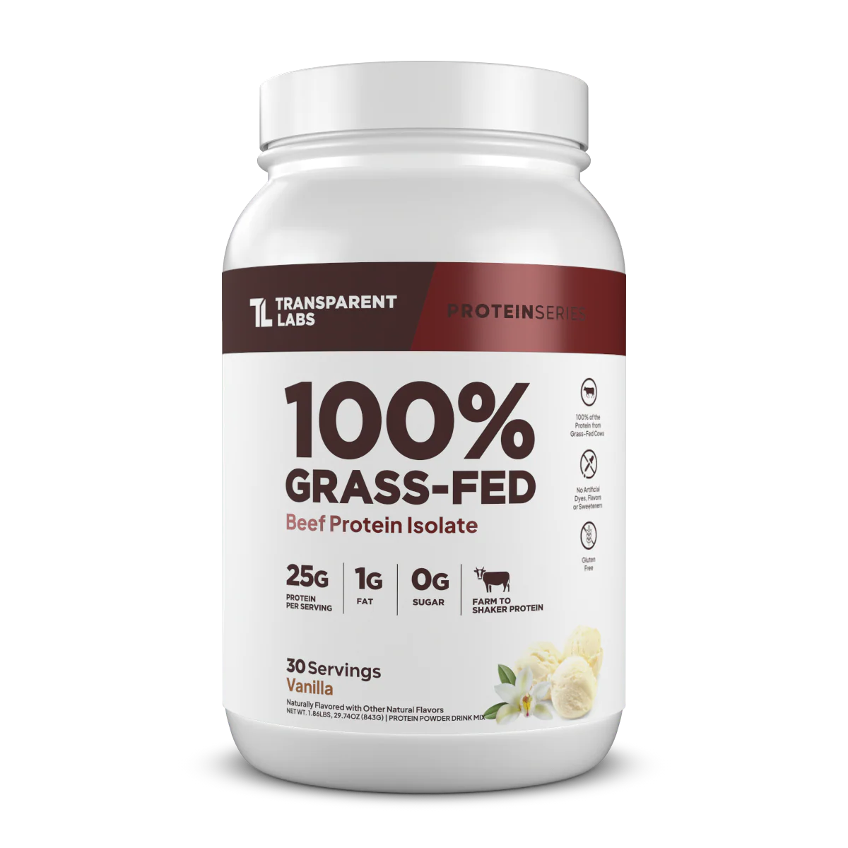 Transparent Labs 100% Grass-Fed Beef Protein Isolate 30 servings Vanilla