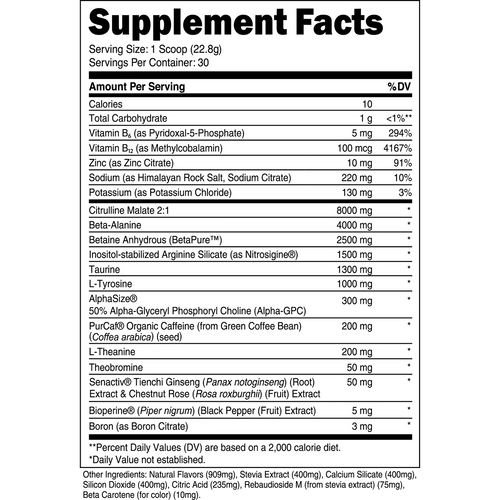 Transparent Labs Bulk Pre-workout supplement facts label