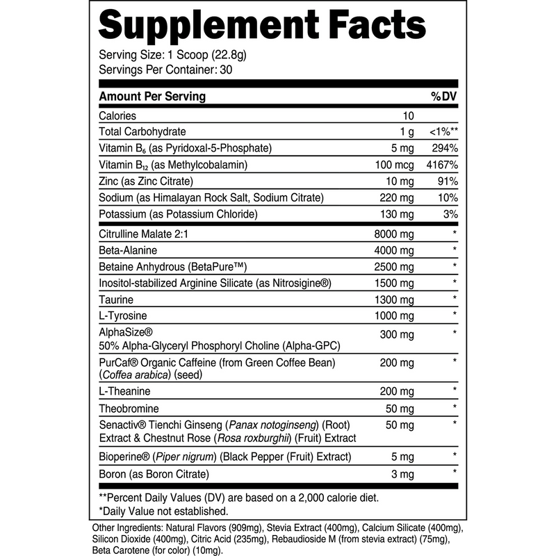 Transparent Labs Bulk Pre-workout supplement facts label